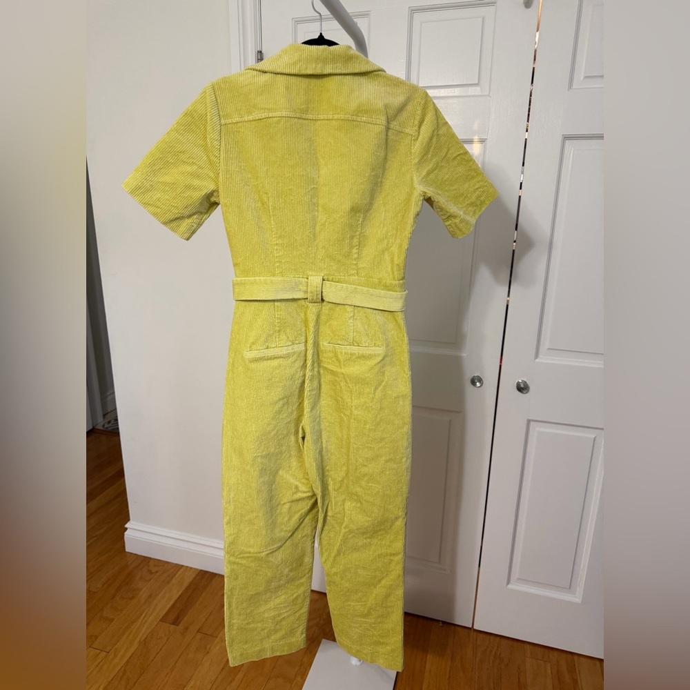 Preloved & OTHER STORIES Belted Short Sleeve Green Corduroy Jumpsuit Size 4 - Picture 7 of 7